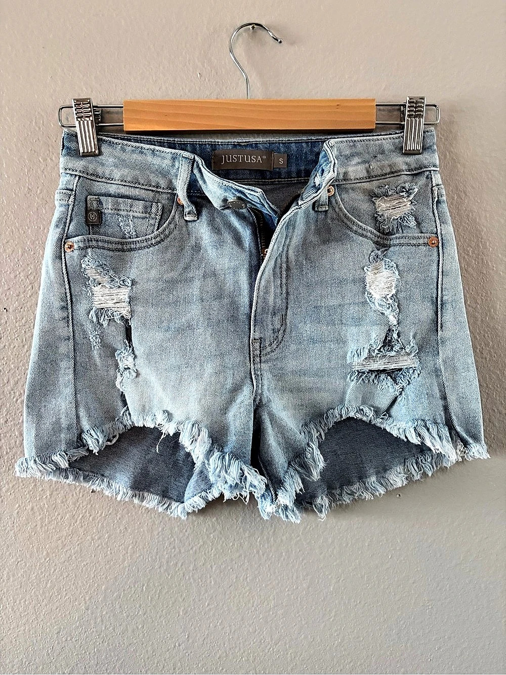 Just USA Distressed Jean Shorts in Blue